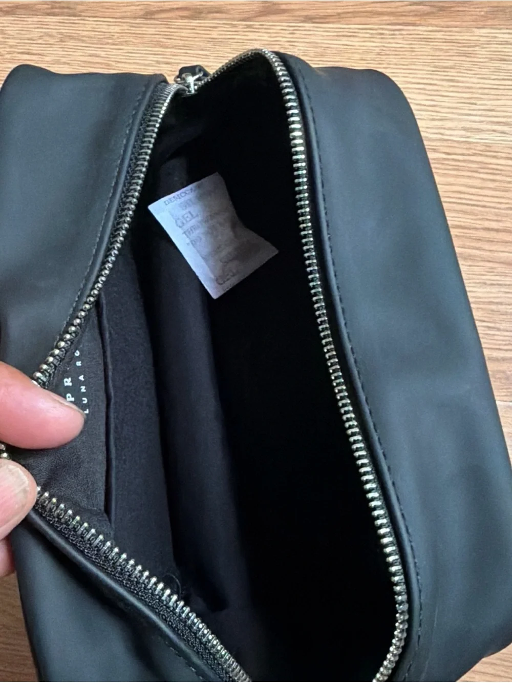 Prada Black Toiletry Pouch with Red Logo Stripe